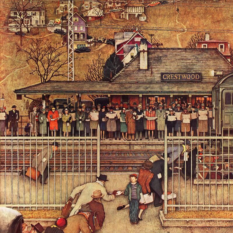 Marmont Hill - "Commuters" by Norman Rockwell Painting Print on Canvas - Multi-Color
