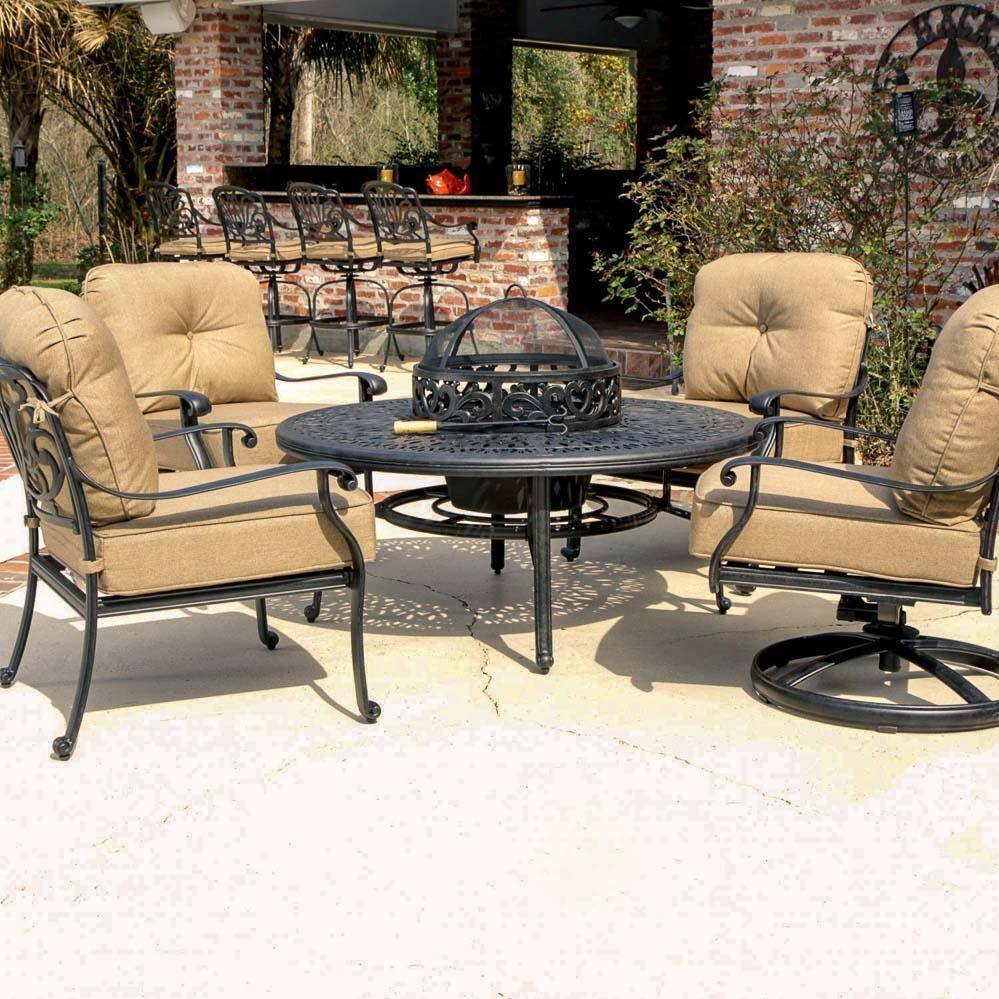 Rosedown 4-Person Cast Aluminum Patio Deep Seating Set with Fire Pit Table and Ice Bucket Insert