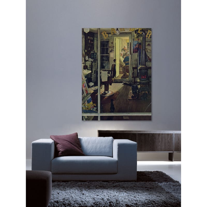 Marmont Hill - "Shuffleton's Barbershop" by Norman Rockwell Painting Print on Canvas - Multi-Color