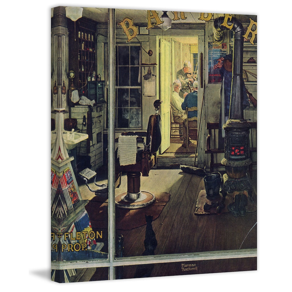 Marmont Hill - "Shuffleton's Barbershop" by Norman Rockwell Painting Print on Canvas - Multi-Color