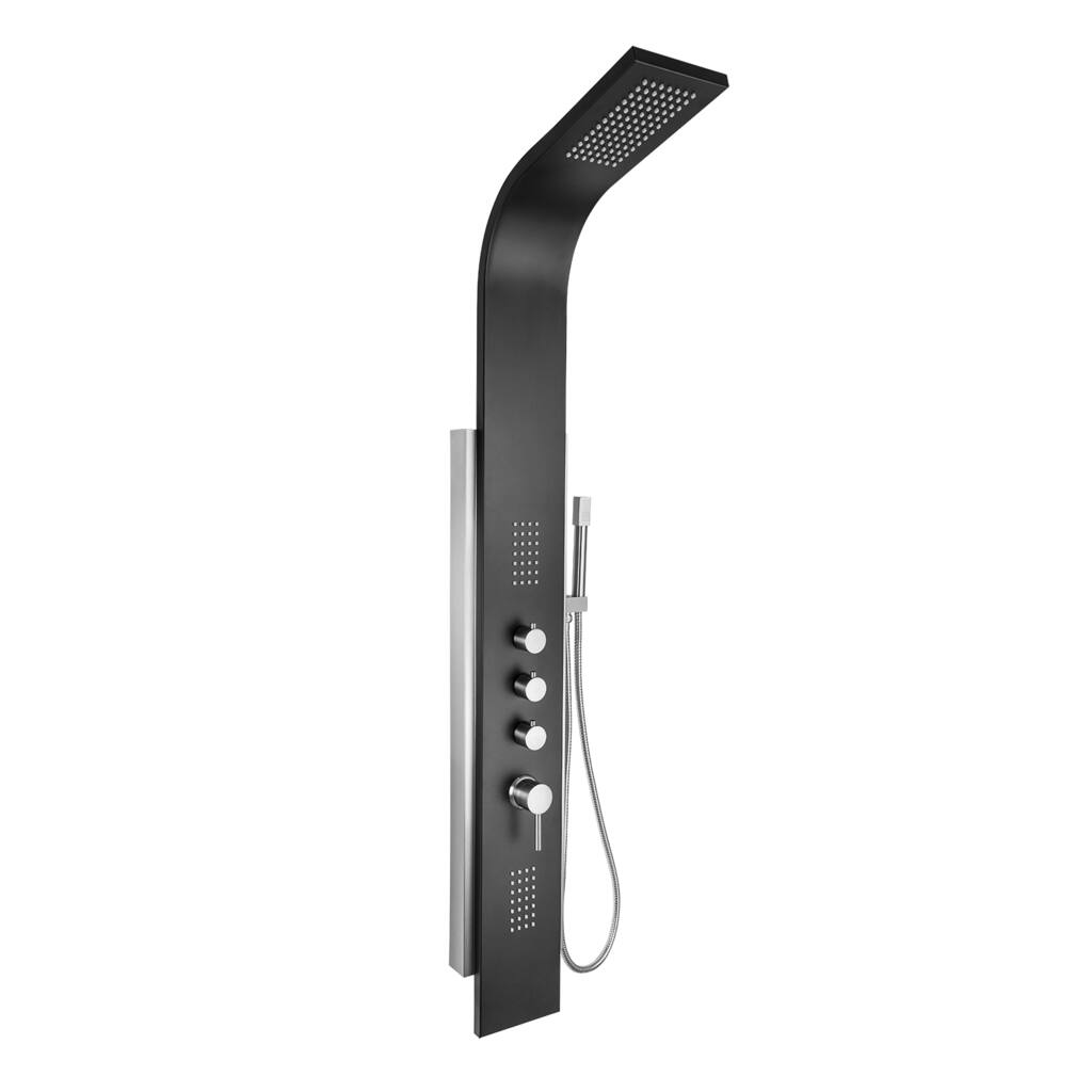 AKDY SP0021 58-inch Black Stainless Steel Shower Panel with Tower Massage Spa System Kits Rainfall Shower Head