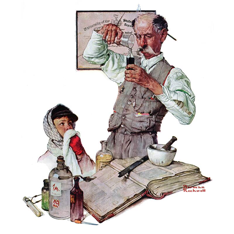 Marmont Hill - "Pharmacist" by Norman Rockwell Painting Print on Canvas - Multi-Color