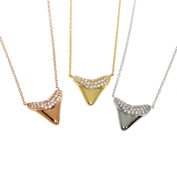 Eternally Haute Solid Sterling Silver Pave Cubic Zirconia Shark Tooth Necklace. Opens flyout.