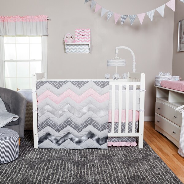 pink and gray chevron crib bedding sets