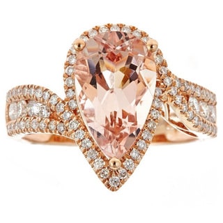 Anika and August 14k Rose Gold Pear-cut Morganite 5/8ct TDW Diamond Ring (G-H, I1-I2)
