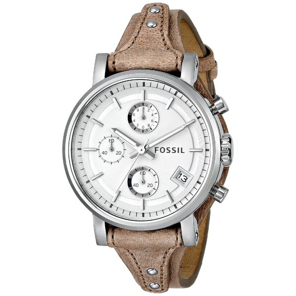 Shop Fossil Women's ES3625 Original Boyfriend Round Beige Leather Strap ...