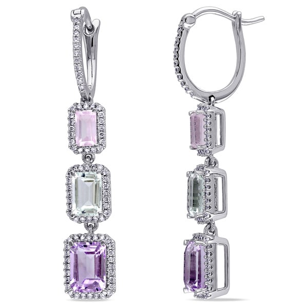 Miadora 14k White Gold Multi-gemstone and 1/2ct TDW Diamond Earrings (G-H, SI1-SI2) - Purple. Opens flyout.