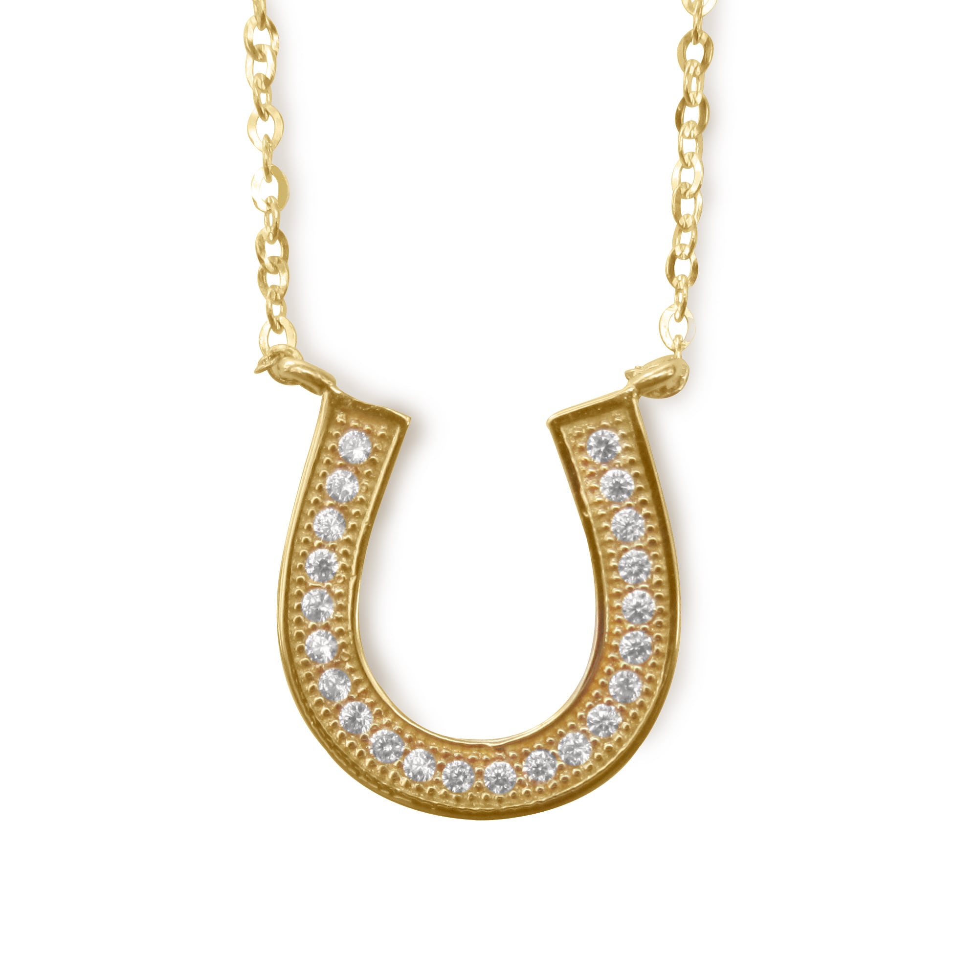 HORSESHOE NECKLACE,14 KT GOLD /& CZ HORSESHOE NECKLACE 18 INCHES