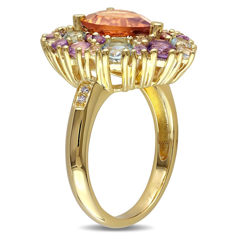 Miadora Yellow Plated Sterling Silver Citrine Amethyst Rose de France and Diamond Accent Cocktail Ri