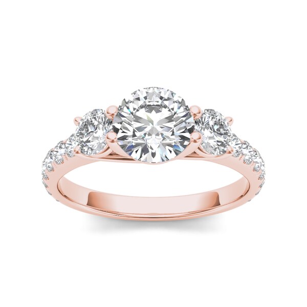 Shop De Couer 14k Rose Gold 2ct TDW Diamond Three-Stone Anniversary ...