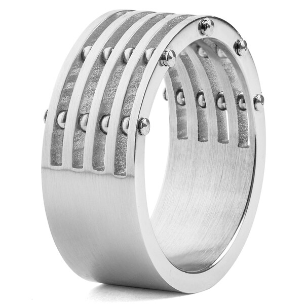 Men's Bolt Accent Split Brushed Finish Stainless Steel Ring (10mm) - White