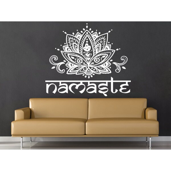 Mandala Namaste Lotus Flower White Vinyl Sticker Wall Art - Overstock ...