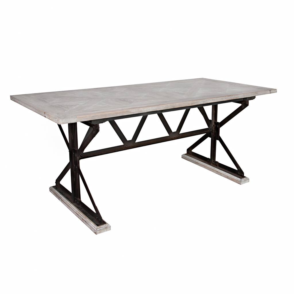 Handy Living Fulton Reclaimed Wood and Iron Trestle Dining Table