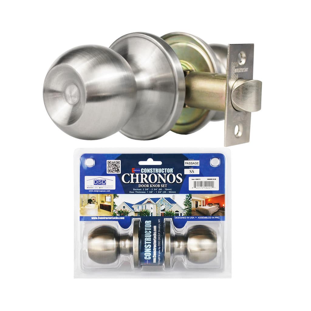 Chronos Passage Stainless Steel Finish Door Lever Lock Set Knob Handle Set - Silver
