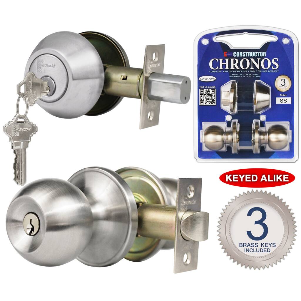 Chronos Combo Entry and Deadbolt Single Cylinder Keyed-alike Stainless Steel Finish Door Lever Lock Set Knob Handle Set