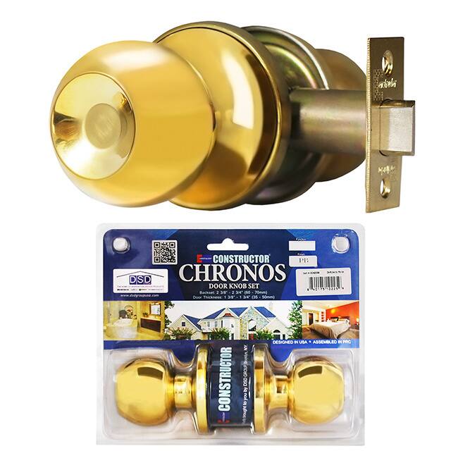 Chronos Passage Polished Brass Finish Door Lever Lock Set Knob Handle Set