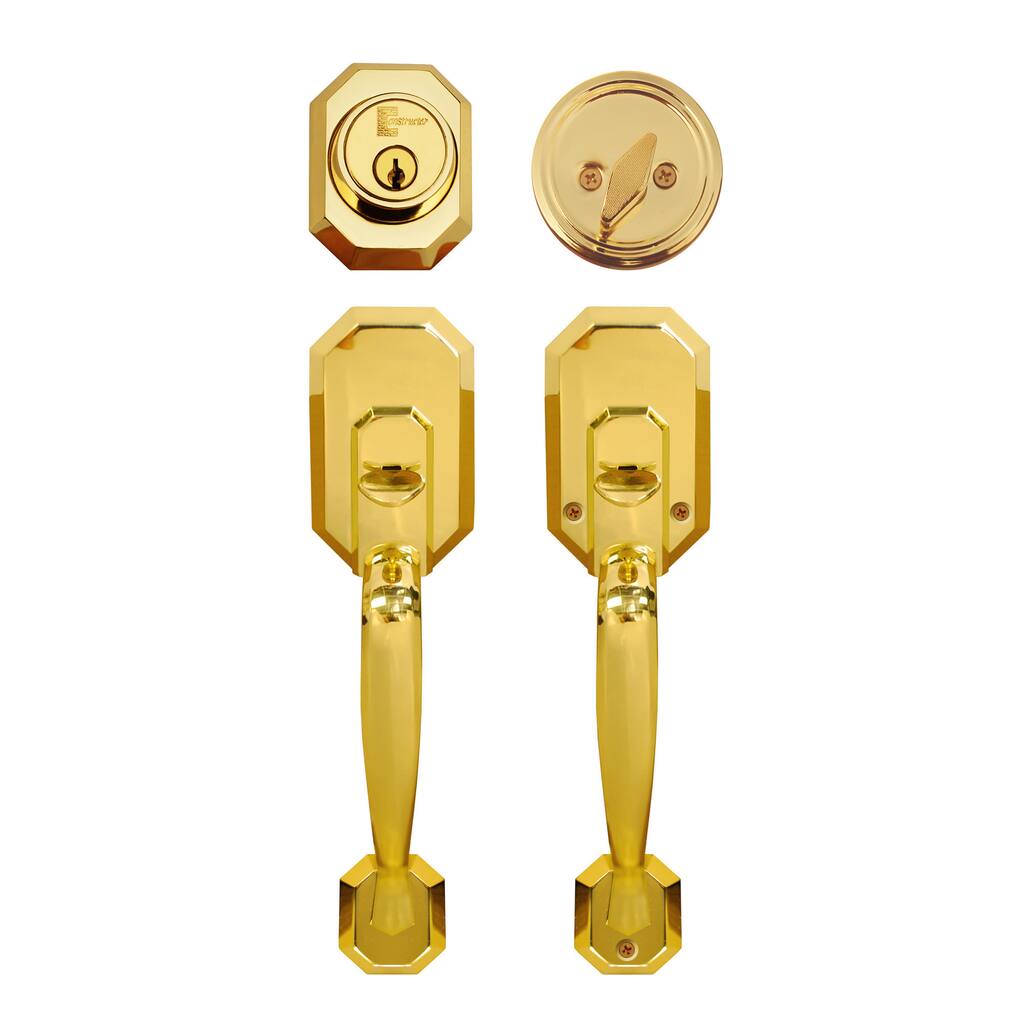 Cerberus Entry Hand Set Door Lock Lever Polished Brass Finish Door Lock Lever Handle Set