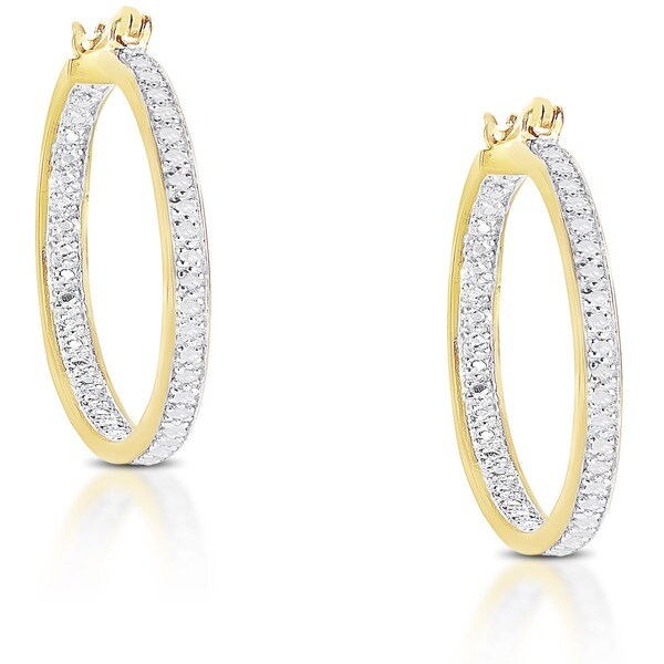 Finesque Gold Over Silver or Sterling Silver 1/4 Ct TDW Diamond Hoop ...