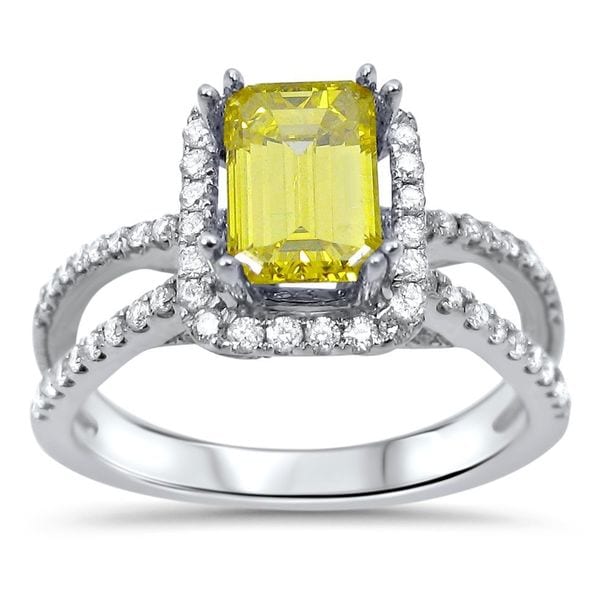 Noori 18k White Gold 1 3/5ct TDW Emerald-cut Canary Yellow Diamond ...