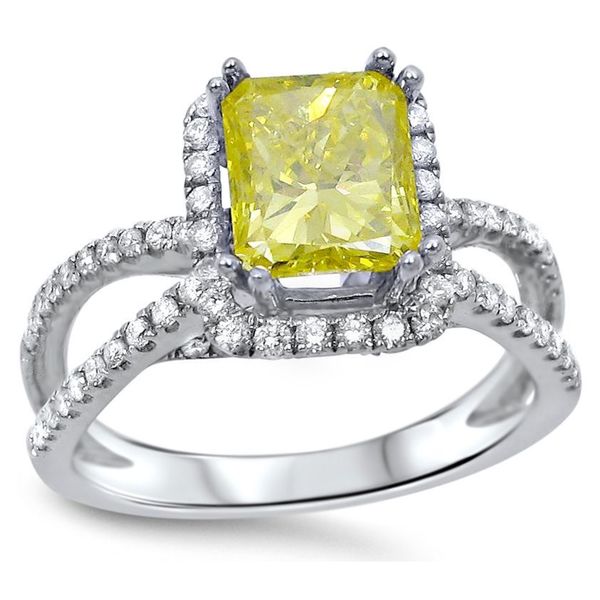 Noori 18k White Gold 1 3/5ct TDW Radiant-cut Canary Yellow Diamond ...