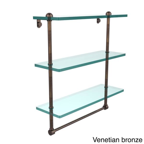 Polished Brass Allied Brass DT-34TB/18-PB Dottingham Collection 18 Inch Two Tiered Glass Shelf with Integrated Towel Bar 