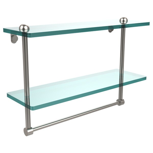 Shop 16inch Two Tiered Glass Shelf with Integrated Towel Bar Free Shipping Today Overstock