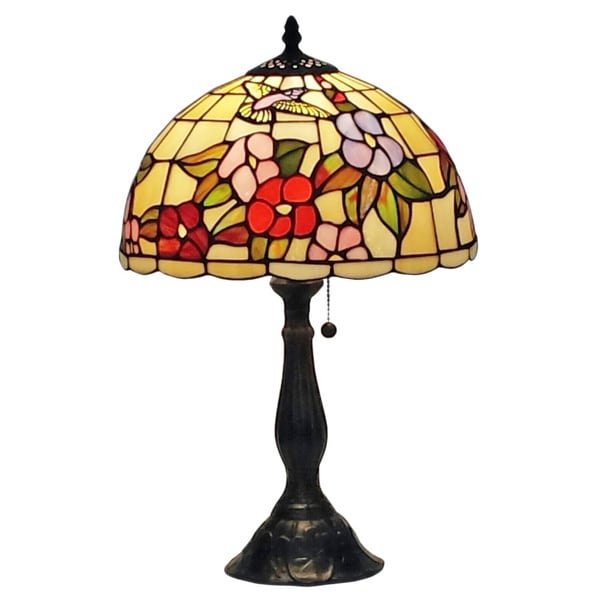 Amora Lighting Tiffany-style Floral Hummingbirds 19-inch Table Lamp