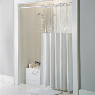 SneakPeek Solid Color w/ Clear Vinyl Shower Curtain - Free ... - Antibacterial and Antimicrobial Mildew Resistant 'See Through Top' Clear/  White Vinyl Shower Curtain