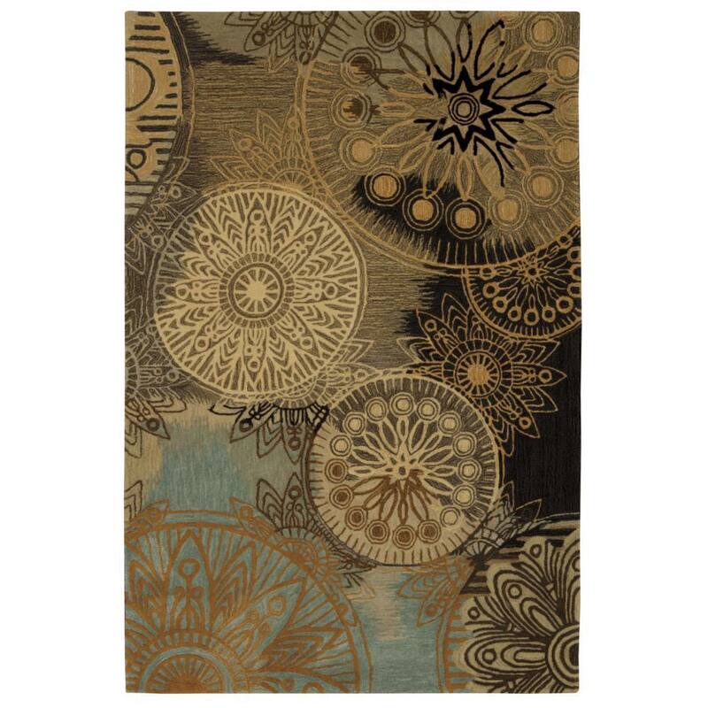 Nourison Contour Contemporary Gold Multicolor Abstract Floral Medallions Area Rug