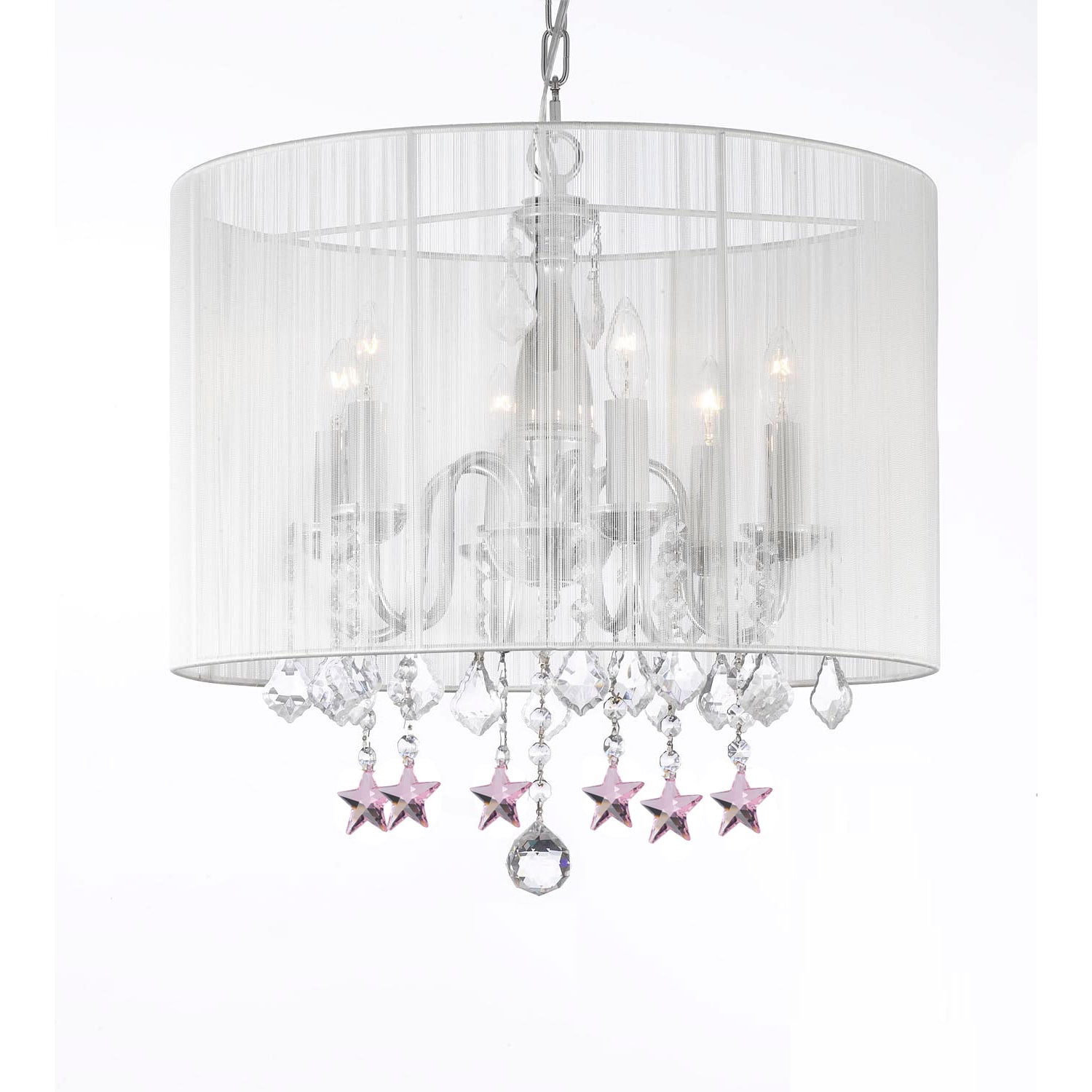 Contemporary Chandelier with Crystal, White Shade and Pink Stars (stars) - Chandeliers For Bedrooms by Overstock.com