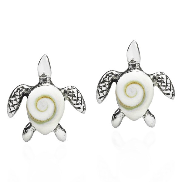 Shop Handmade Sea Turtle Shiva Swirl Shell .925 Silver Post Earrings ...