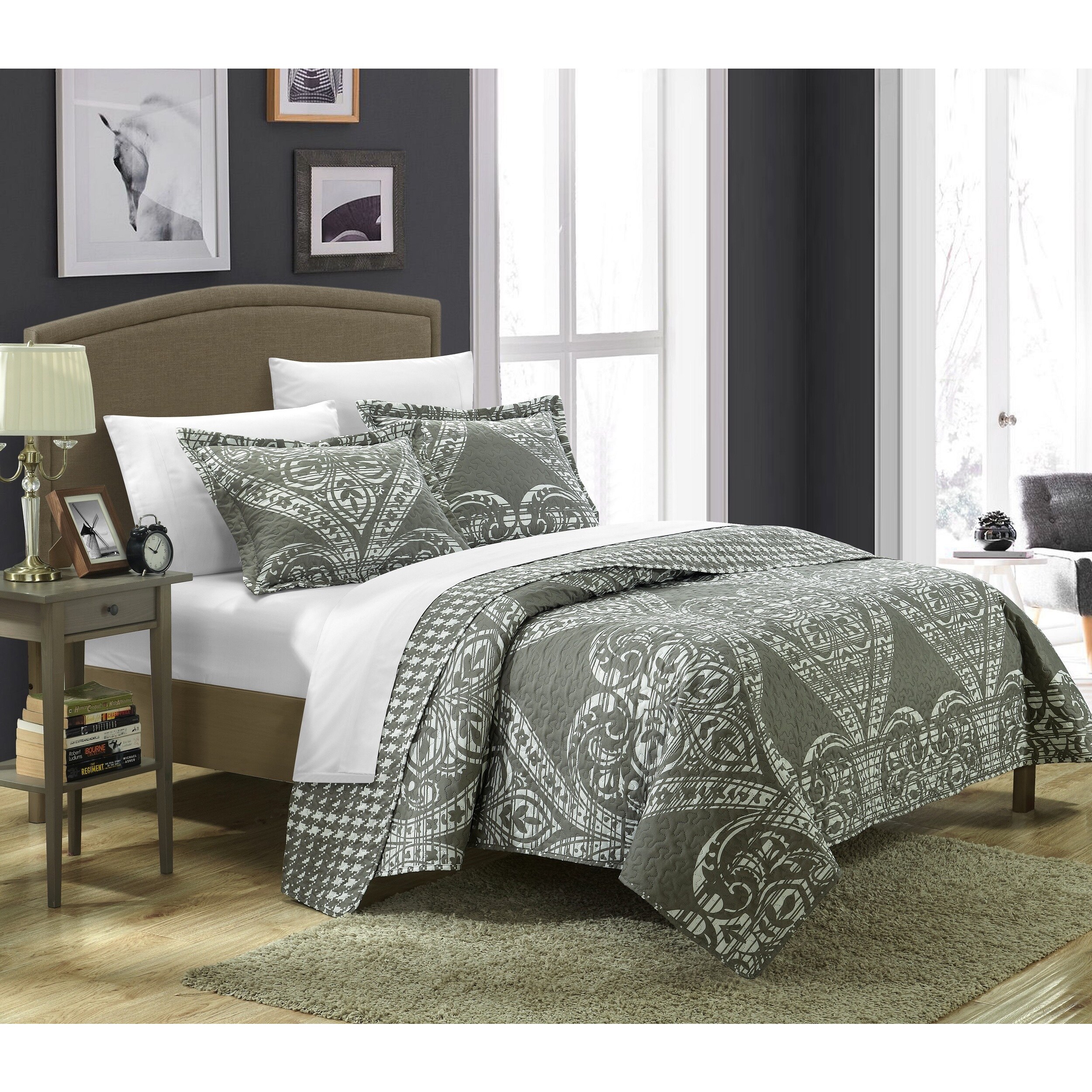 NY&CO Home Idge 3 Piece Quilt Set Y-Shaped Geometric Pattern Bedding blue  queen, queen - Foods Co.