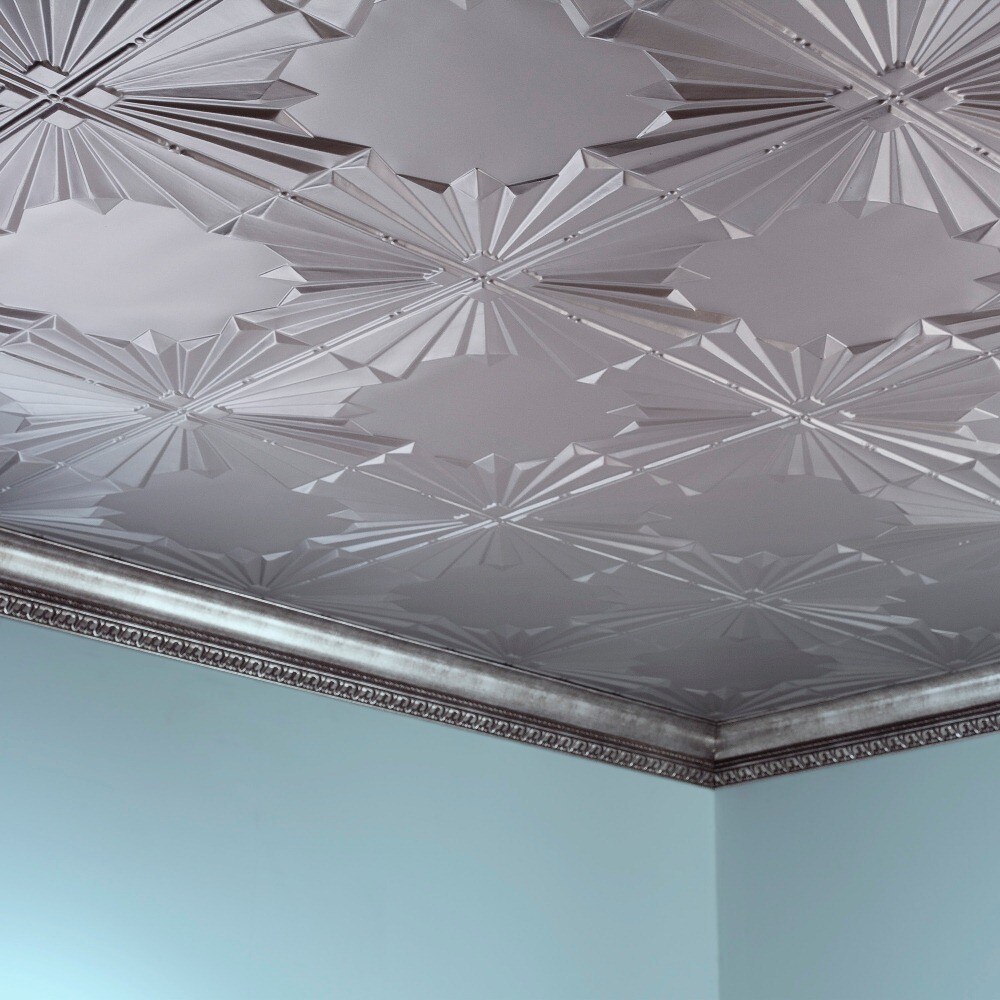 Shop Fasade Art Deco Argent Silver 2 Ft X 4 Ft Glue Up Ceiling