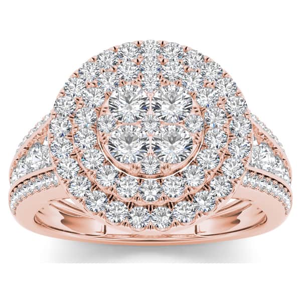 De Couer 10k Rose Gold 1 1/2ct TDW Diamond Double Halo Ring - Pink ...