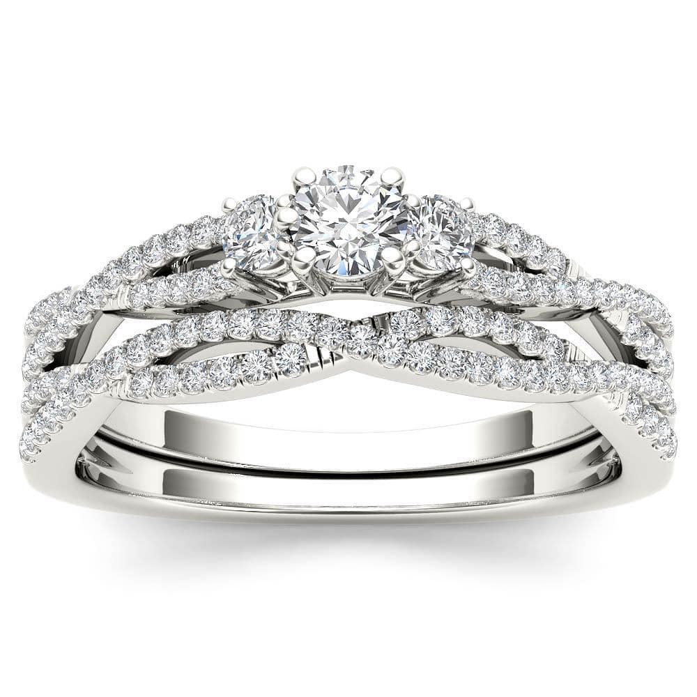 De Couer IGI Certified 14k White Gold 1/2ct TDW Diamond Three-Stone Anniversary Ring with One Band