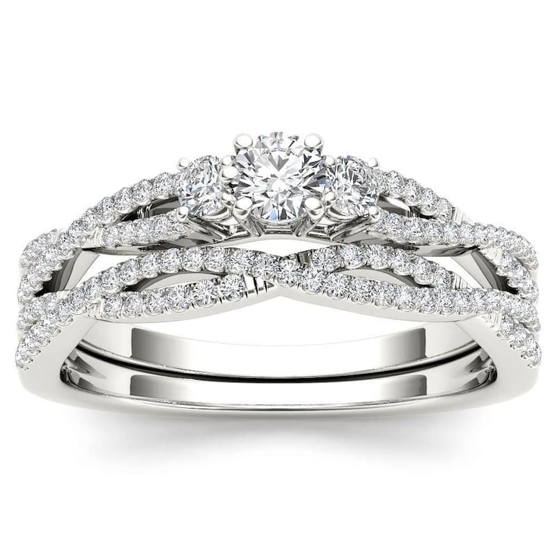 De Couer IGI Certified 14k White Gold 1/2ct TDW Diamond Three-Stone Anniversary Ring with One Band - Size 6