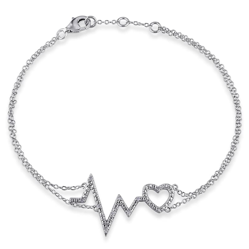 Miadora Sterling Silver Diamond Accent Pulse Heart Bracelet - White