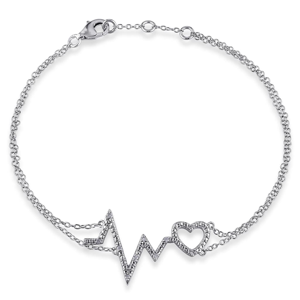 Miadora Sterling Silver Diamond Accent Pulse Heart Bracelet - White
