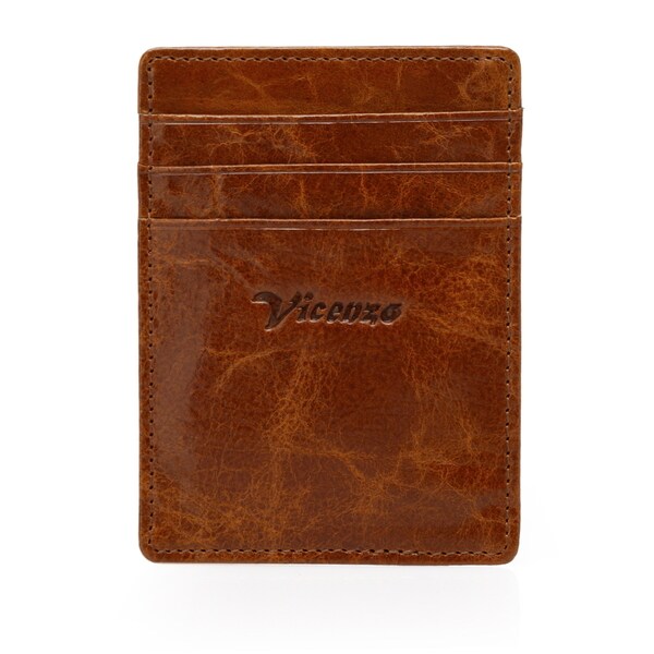 Vicenzo Leather Slip Distressed Leather Money Clip Front Pocket Wallet
