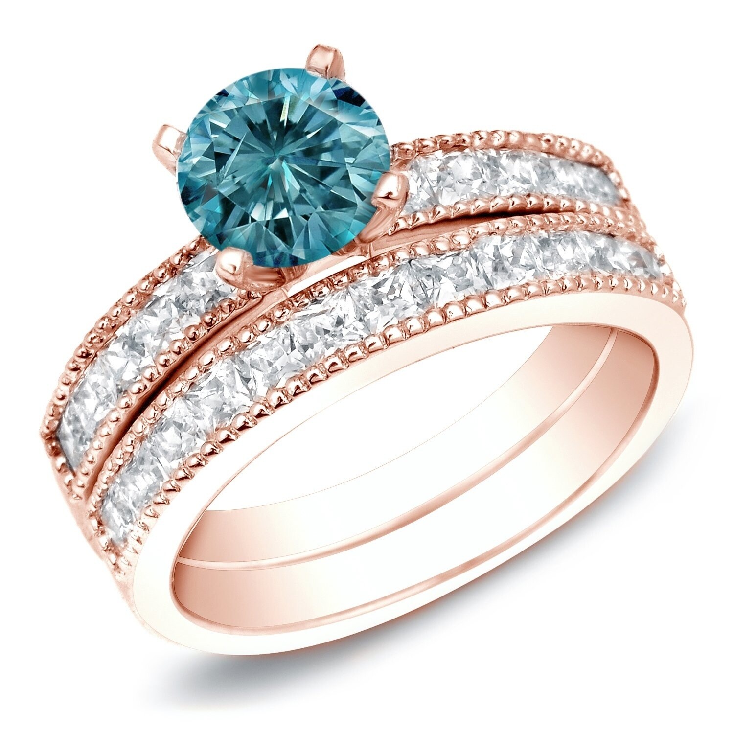 blue diamond wedding sets