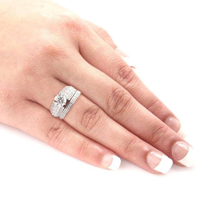Auriya 2ctw Triple Row Round Diamond Engagement Ring Set 14k Gold Certified