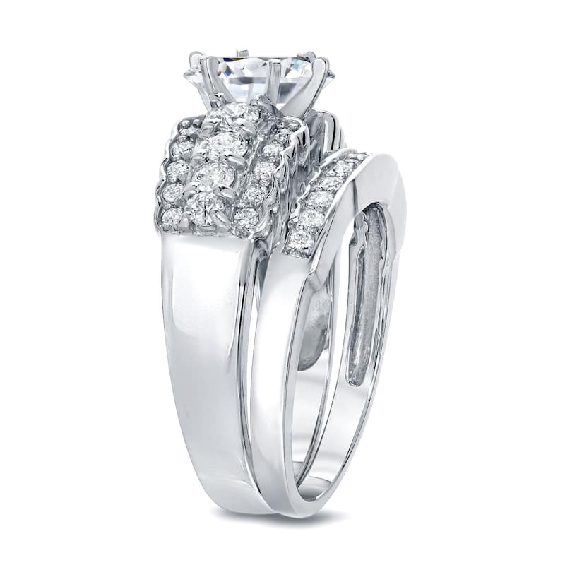 Auriya 2ctw Triple Row Round Diamond Engagement Ring Set 14k Gold Certified