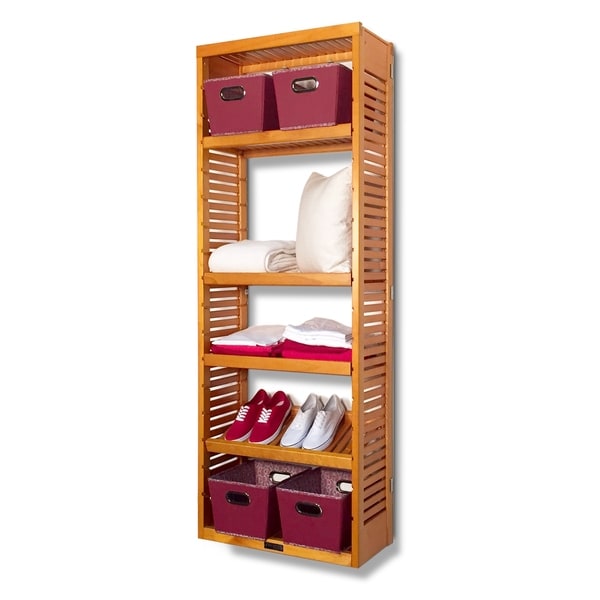 Shop John Louis Home 12in. deep Solid Wood Premier Storage Tower Honey Maple - Free Shipping ...