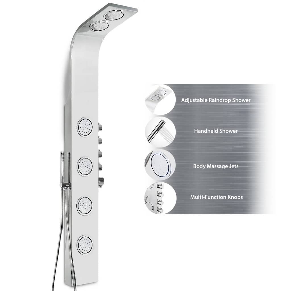 63-Stainless Steel Bathroom Shower Panel Rainfall Spray Spa Body Massage Chrome