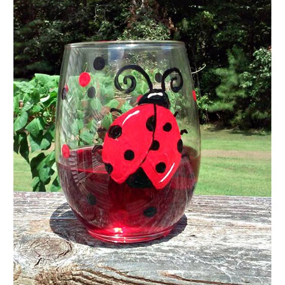 Shop Red and Black Ladybug 20ounce Handpainted Stemless Wine Glasses