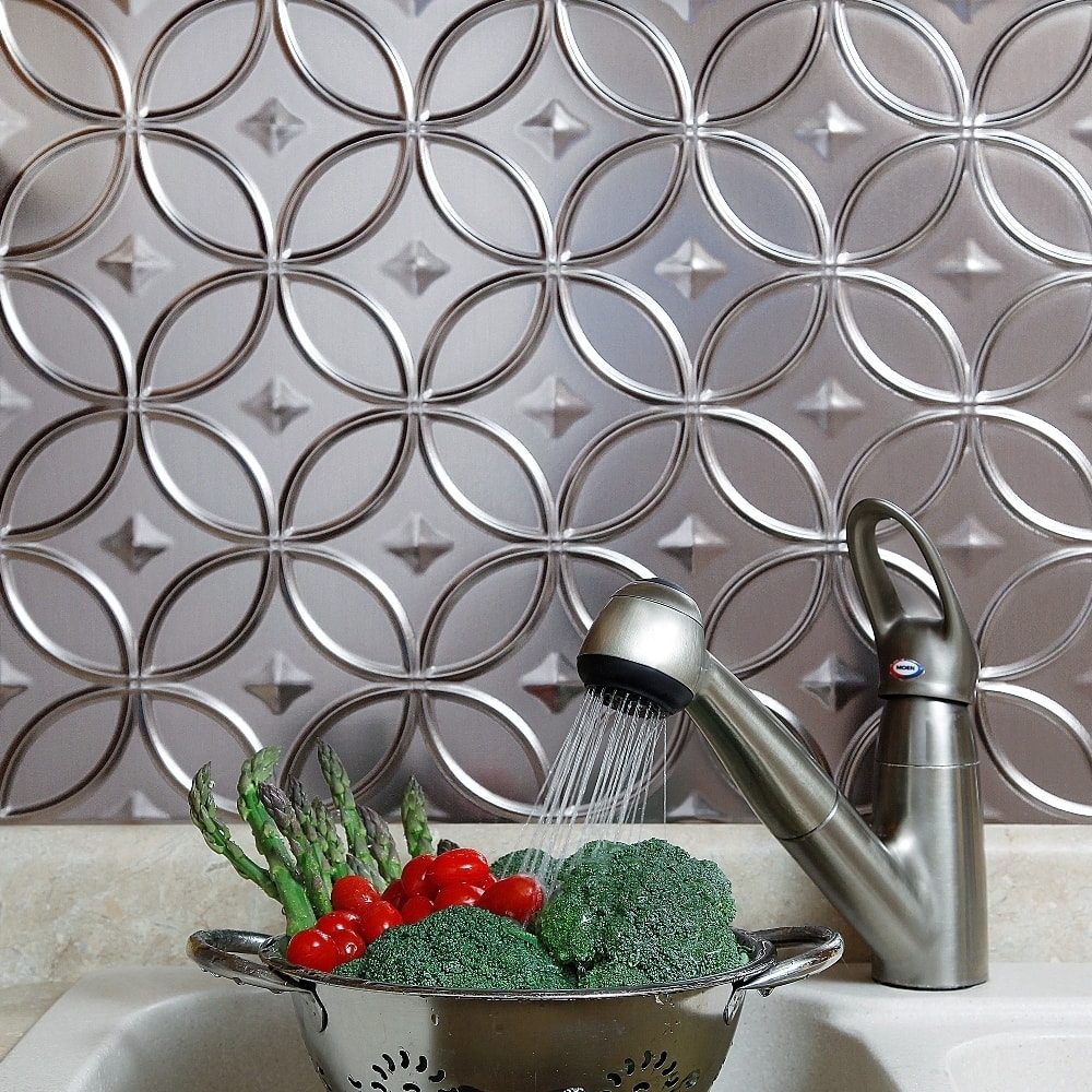 Fasade Rings Brushed Nickel Backsplash Panel (18" x 24")