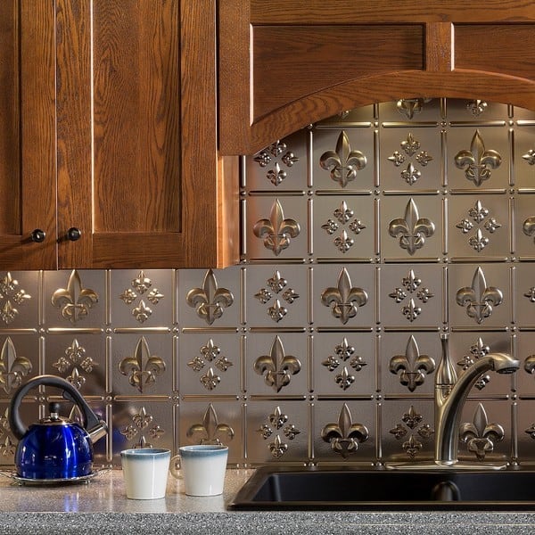 Shop Fasade Fleur De Lis Brushed Nickel 18 In X 24 In Backsplash