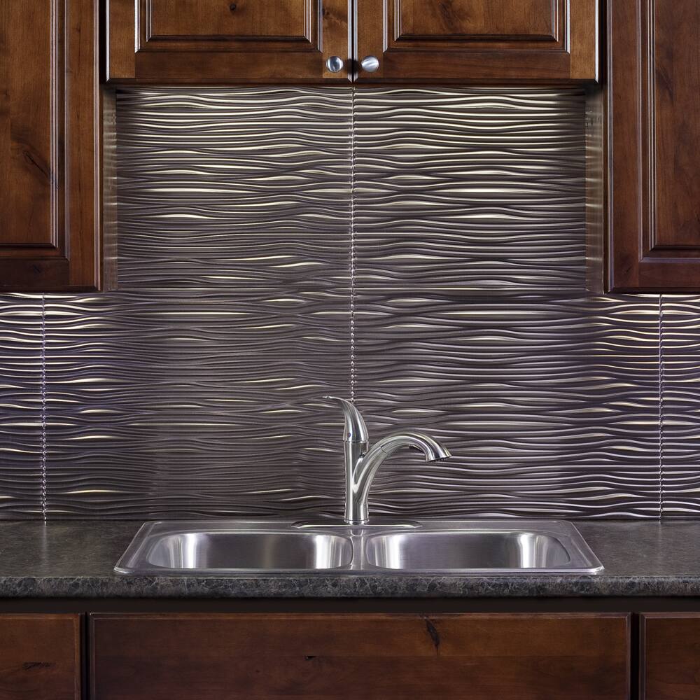Fasade Waves Brushed Nickel 18 in. x 24 in. Backsplash Panel