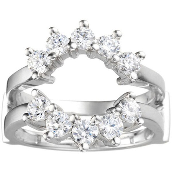 TwoBirch Sterling Silver 1/2ct TDW Round Diamond Sunburst Style Ring Guard