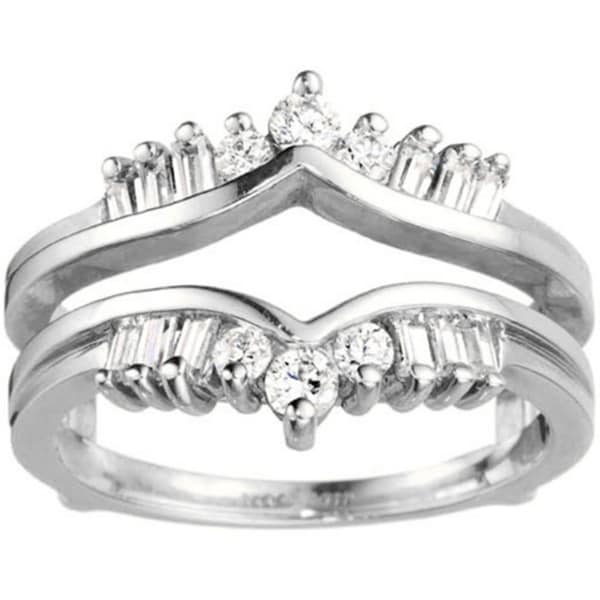 Platinum 1/2ct TDW Diamond Traditional Style Chevron Ring Guard